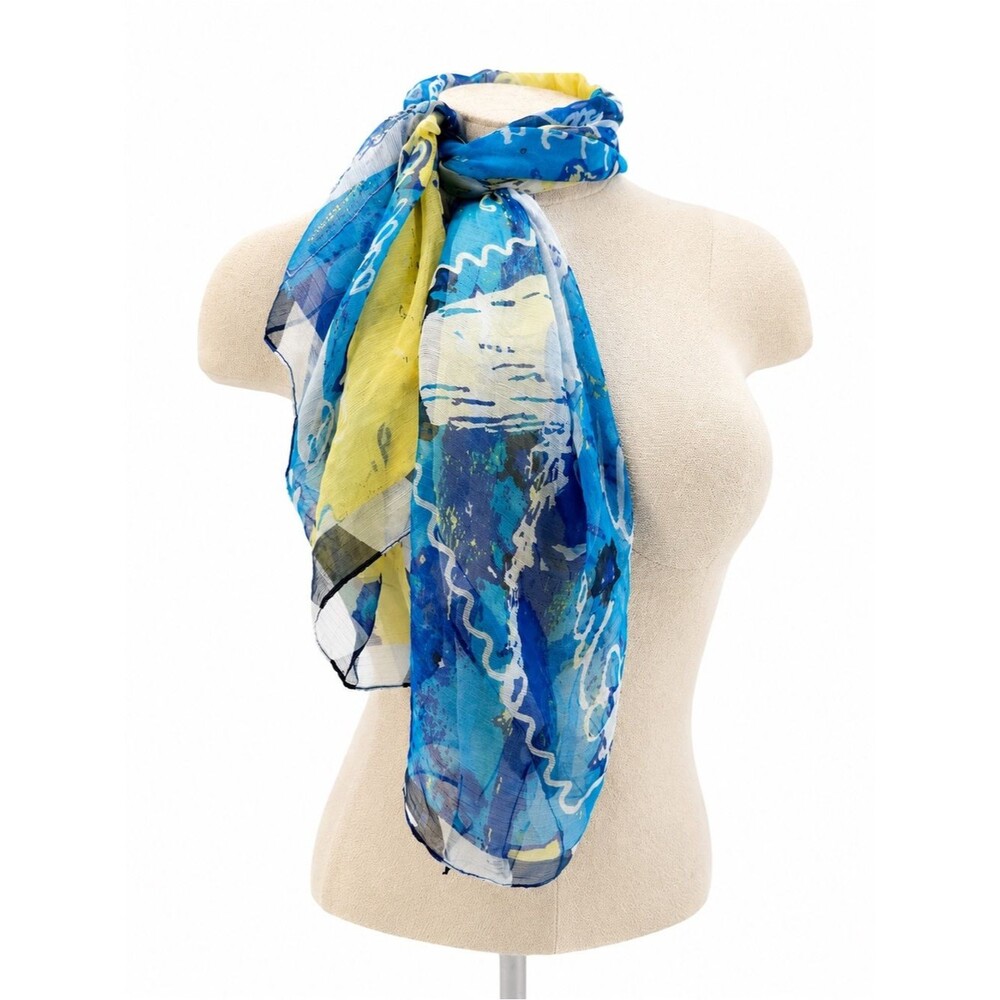 Hawaii Blue & Yellow Square Scarf Accessory Overlay Colorful Sheer Lightweight